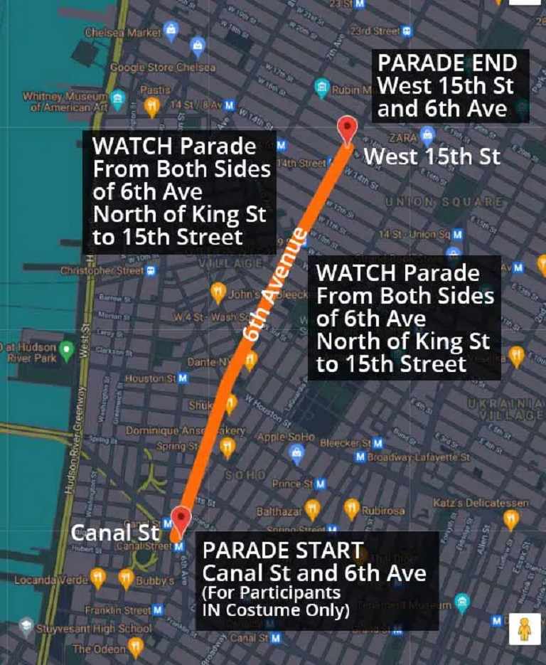 Mapa y ruta del desfile de Halloween en Nueva York